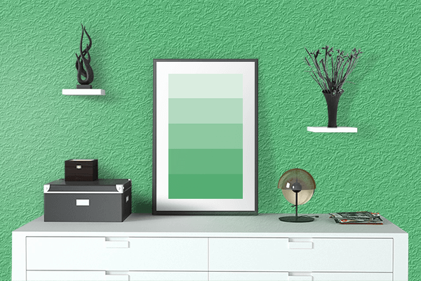 Pretty Photo frame on Emerald color drawing room interior textured wall