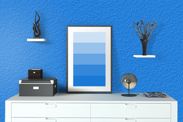 Pretty Photo frame on Azure (Traditional) color drawing room interior textured wall