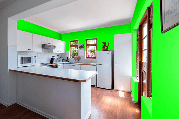 Pretty Photo frame on Lime color kitchen interior wall color