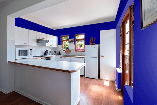 Pretty Photo frame on Dark Blue color kitchen interior wall color