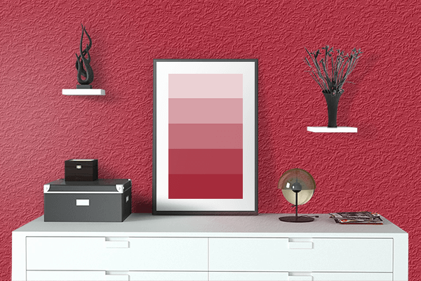 Pretty Photo frame on Racing Red (Pantone) color drawing room interior textured wall
