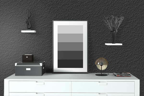 Pretty Photo frame on Matte Black color drawing room interior textured wall