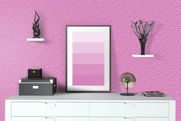 Pretty Photo frame on Pastel Fuchsia color drawing room interior textured wall