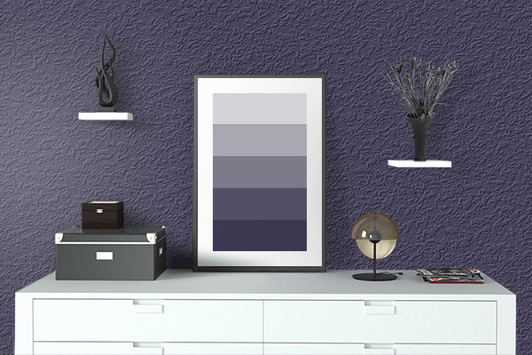 Pretty Photo frame on Blackberry Black color drawing room interior textured wall