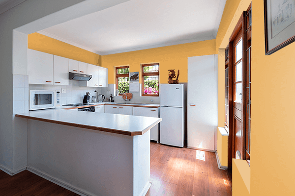 Pretty Photo frame on Jurassic Gold color kitchen interior wall color