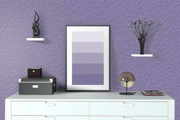 Pretty Photo frame on Iris Purple color drawing room interior textured wall