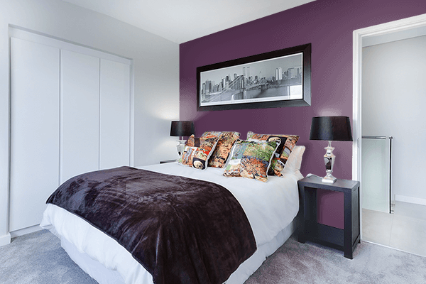 Pretty Photo frame on Boho Purple color Bedroom interior wall color