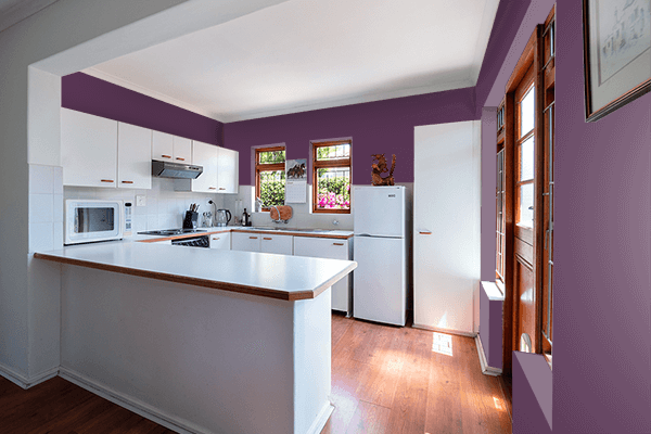 Pretty Photo frame on Boho Purple color kitchen interior wall color