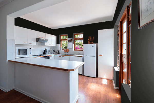 Pretty Photo frame on Elegant Black color kitchen interior wall color