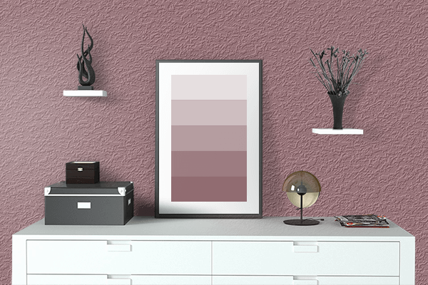 Pretty Photo frame on Dusky Rose Gold color drawing room interior textured wall
