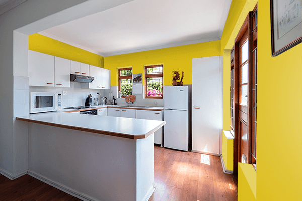 Pretty Photo frame on Chinese Golden Yellow color kitchen interior wall color