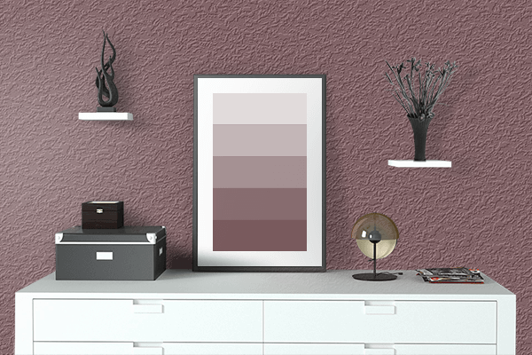 Pretty Photo frame on Rose Brown color drawing room interior textured wall