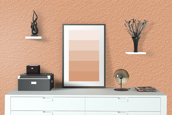 Pretty Photo frame on Peach Cobbler color drawing room interior textured wall
