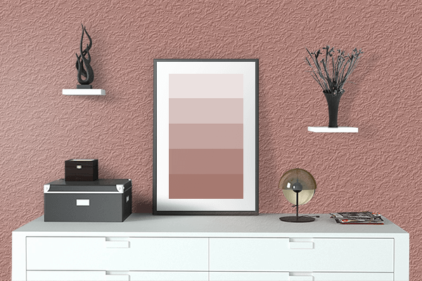 Pretty Photo frame on Red Stone color drawing room interior textured wall