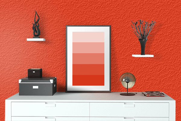 Pretty Photo frame on Scarlet color drawing room interior textured wall