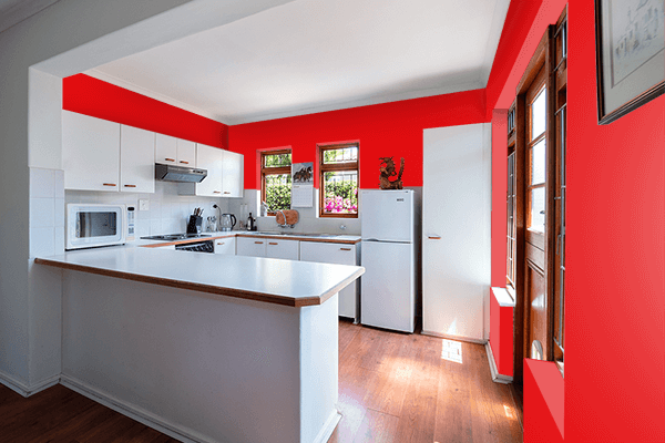 Pretty Photo frame on Rainbow Red color kitchen interior wall color