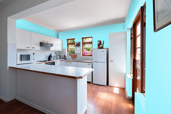 Pretty Photo frame on Fresh Aqua color kitchen interior wall color