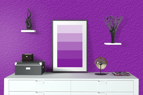Pretty Photo frame on Fantasy Purple color drawing room interior textured wall
