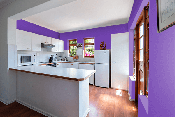 Pretty Photo frame on Trendy Purple color kitchen interior wall color