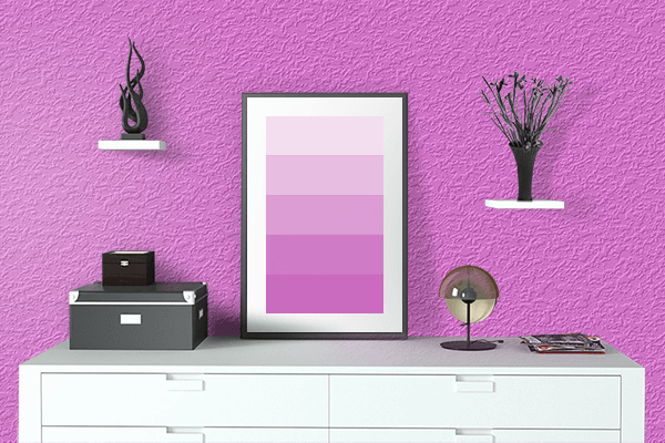 Pretty Photo frame on Steel Pink color drawing room interior textured wall