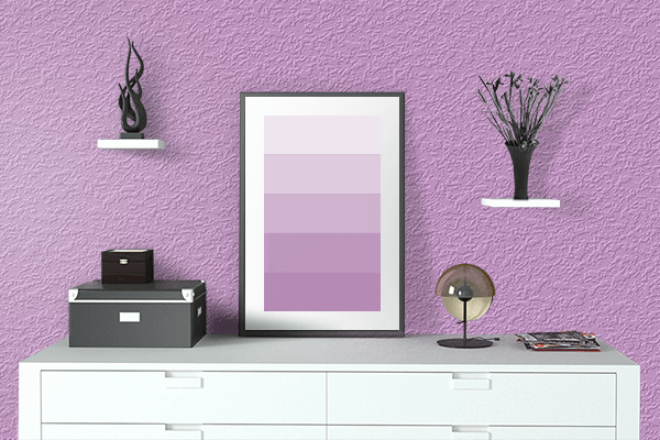 Pretty Photo frame on Sweet Lilac color drawing room interior textured wall