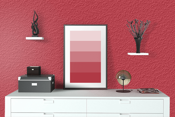 Pretty Photo frame on Cayenne Red color drawing room interior textured wall
