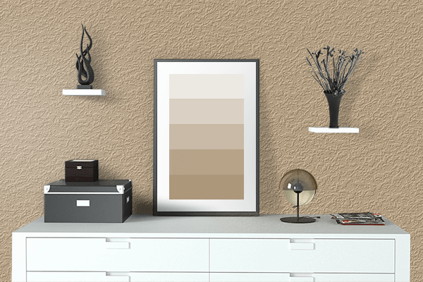 Pretty Photo frame on Camel Beige color drawing room interior textured wall