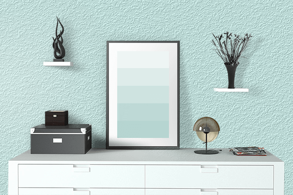 Pretty Photo frame on Light Robin Egg Blue color drawing room interior textured wall