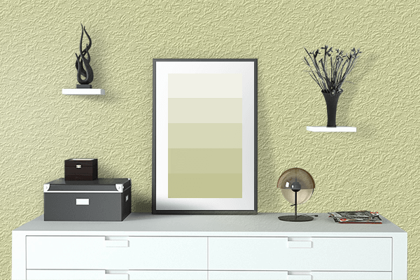 Pretty Photo frame on Kiwi Ice Cream Green color drawing room interior textured wall