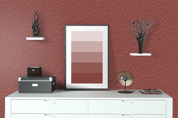 Pretty Photo frame on Red Ochre color drawing room interior textured wall