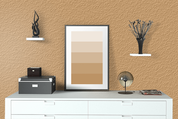 Pretty Photo frame on Peanut Butter color drawing room interior textured wall