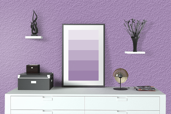Pretty Photo frame on Lady Lilac color drawing room interior textured wall