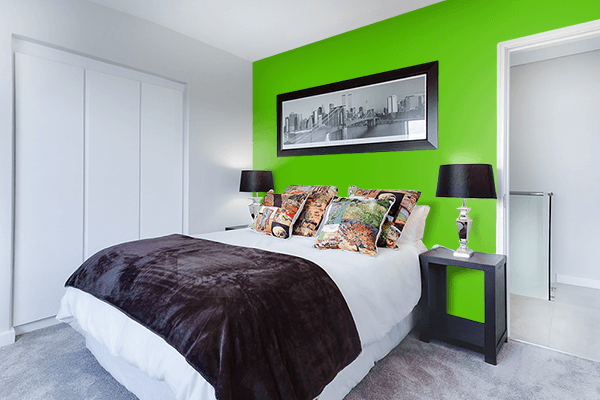 Pretty Photo frame on Bright Apple Green color Bedroom interior wall color