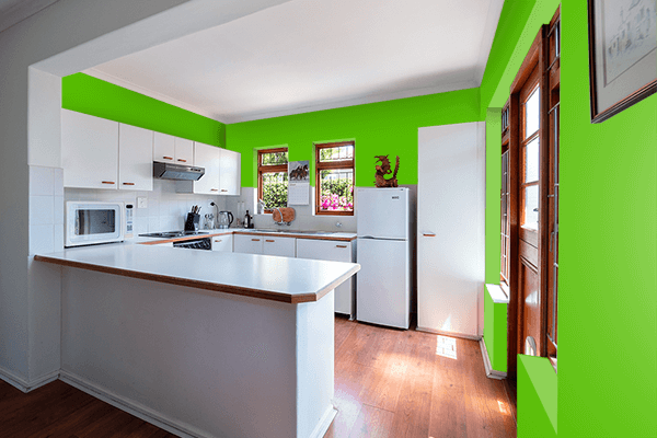 Pretty Photo frame on Bright Apple Green color kitchen interior wall color