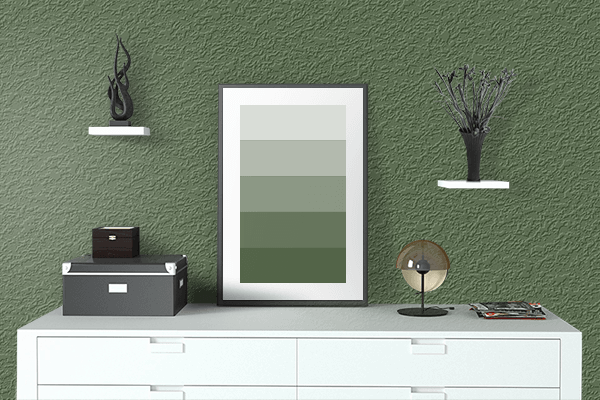 Pretty Photo frame on G. I. Joe Green color drawing room interior textured wall