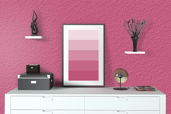 Pretty Photo frame on Fandango Pink color drawing room interior textured wall