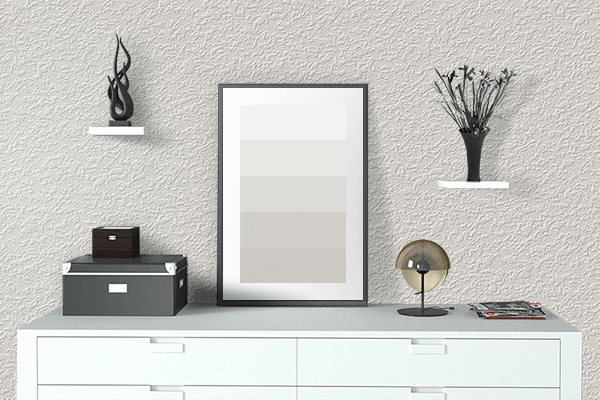 Pretty Photo frame on Neutral Pearl White color drawing room interior textured wall