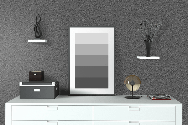 Pretty Photo frame on Neutral Dark Gray color drawing room interior textured wall