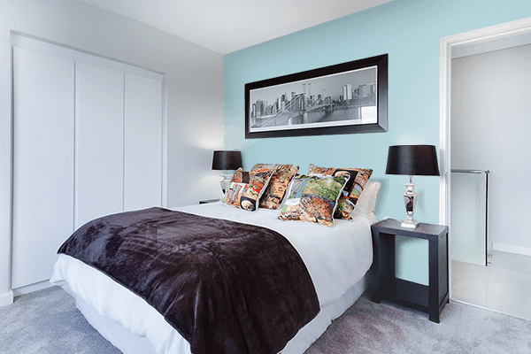 Pretty Photo frame on Pretty Light Blue color Bedroom interior wall color