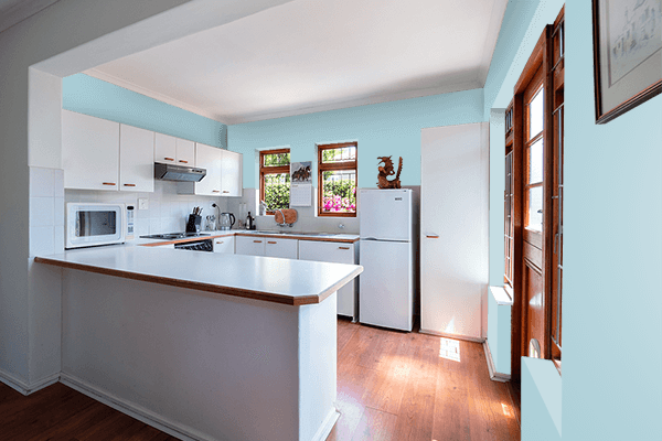 Pretty Photo frame on Pretty Light Blue color kitchen interior wall color