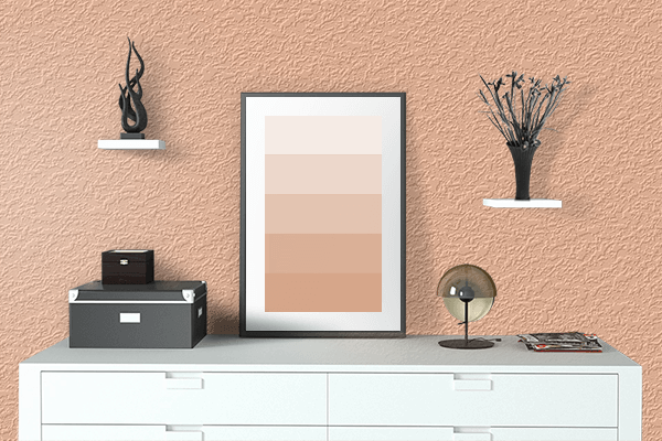 Pretty Photo frame on Peach Fuzz color drawing room interior textured wall
