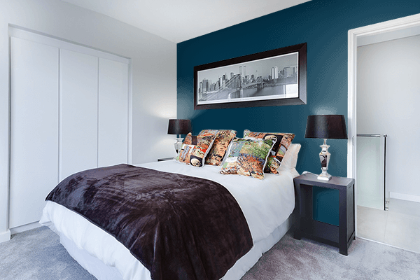 Pretty Photo frame on Cosmos Blue color Bedroom interior wall color
