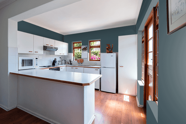 Pretty Photo frame on Galenite Blue color kitchen interior wall color