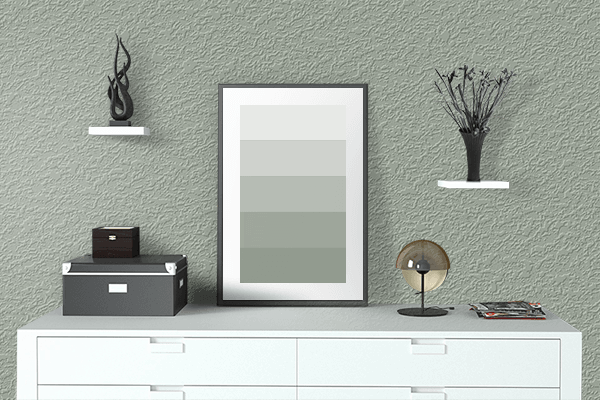 Pretty Photo frame on Green Haze color drawing room interior textured wall