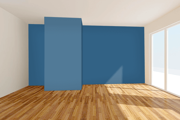 Pretty Photo frame on Enamel Blue color Living room wal color