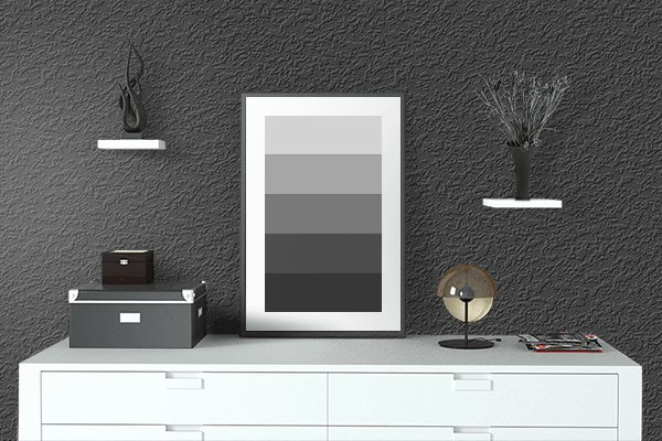 Pretty Photo frame on Cluster Black color drawing room interior textured wall