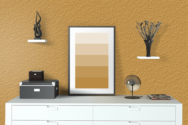 Pretty Photo frame on Golden Glow (Pantone) color drawing room interior textured wall