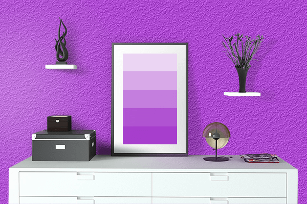 Pretty Photo frame on Rainbow Violet color drawing room interior textured wall