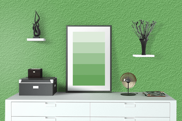 Pretty Photo frame on Drop Green color drawing room interior textured wall