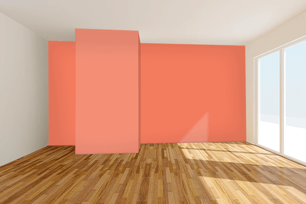 Pretty Photo frame on Salmon Orange color Living room wal color